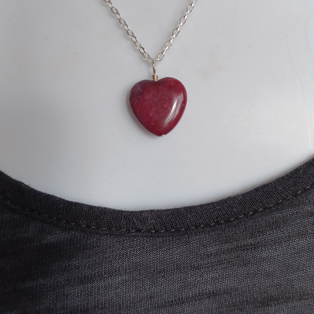 RED JADE HEART & 925 SS NECKLACE
